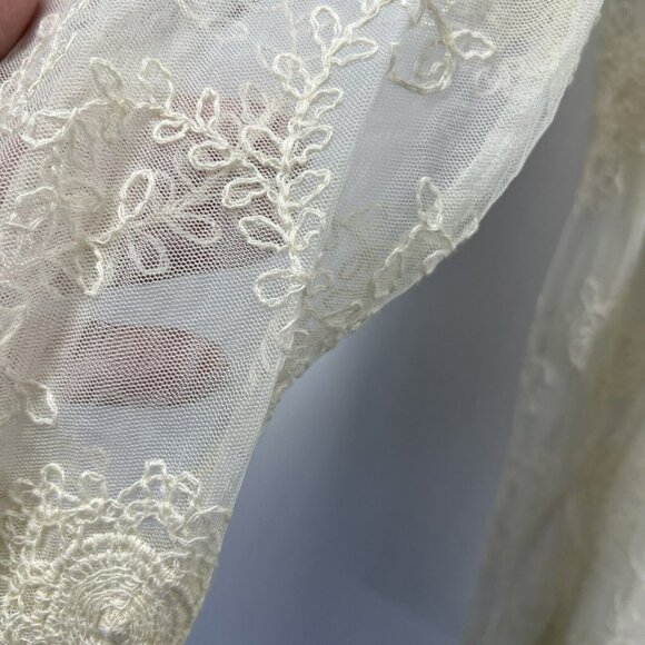 Chicos Women's Blouse Size XL Mesh Overlay Lined Stretch Lace Cotton Long Sleeve - Picture 4 of 9